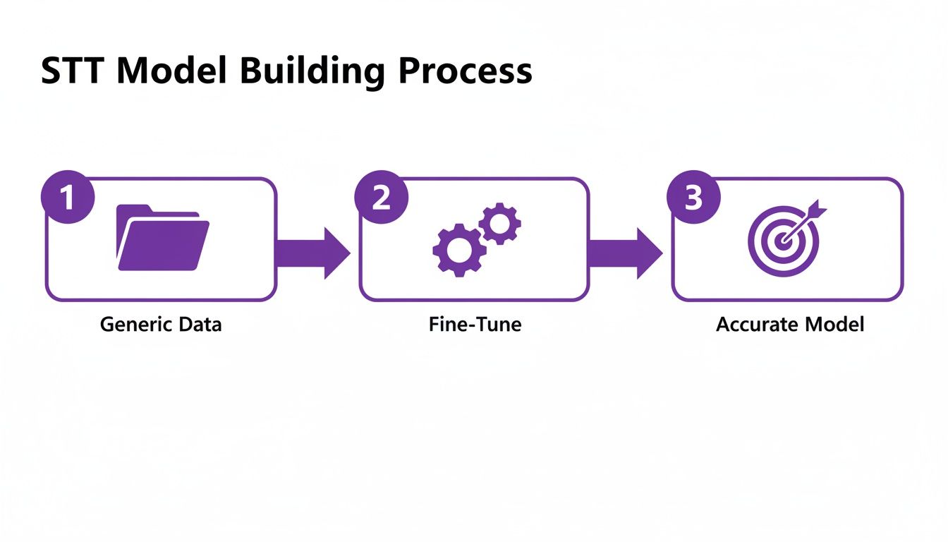 A flowchart illustrating the STT model building process: generic data, fine-tuning, leading to an accurate model.