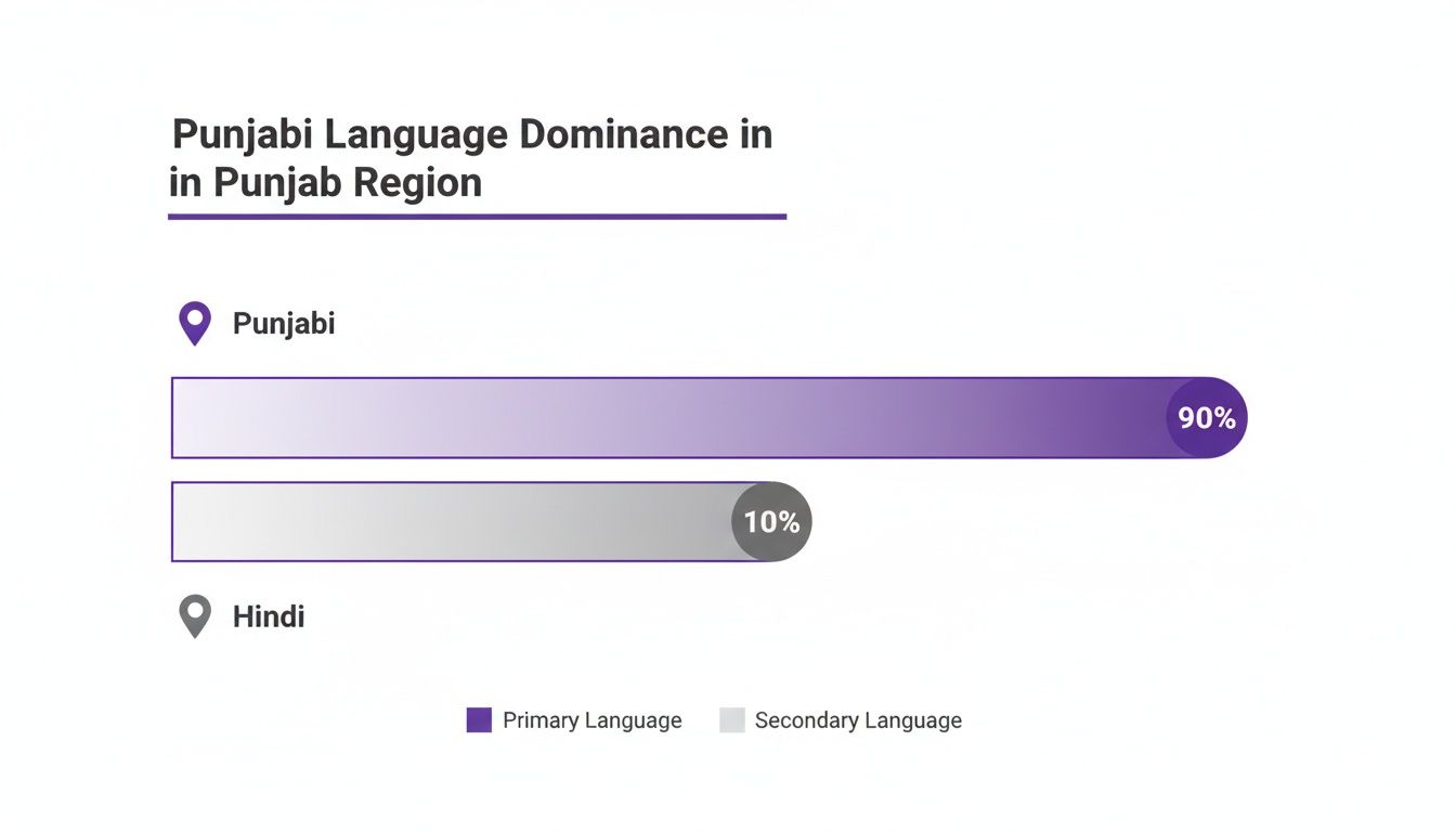 Bar chart displaying Punjabi language dominance in Punjab region, with Punjabi at 90% and Hindi at 10%.