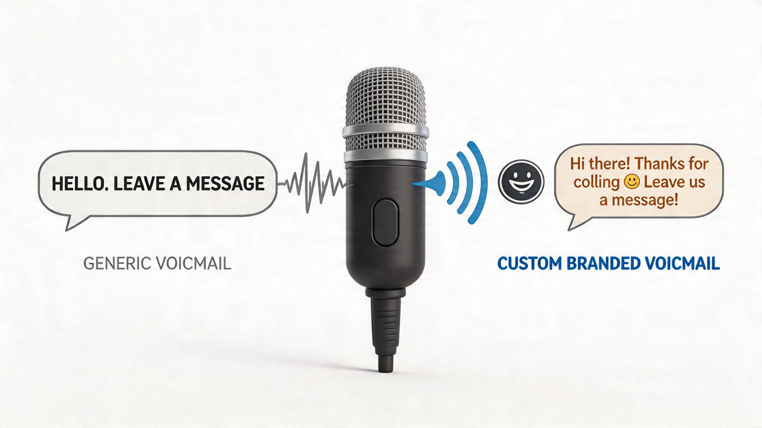 A microphone illustrating the difference between generic voicemail and personalized, custom branded voicemail greetings for businesses.