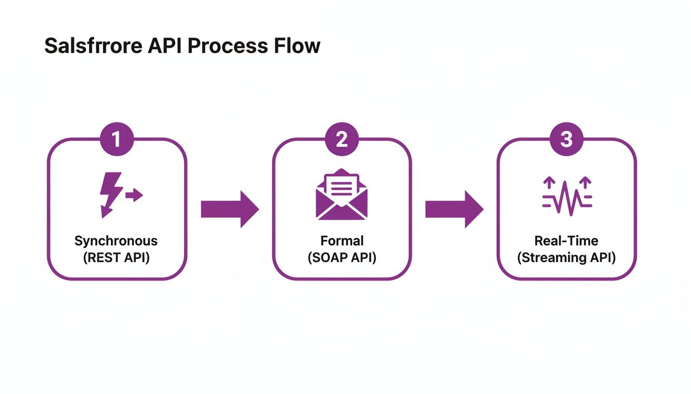 A diagram illustrates an API process flow with synchronous, formal, and real-time API types.