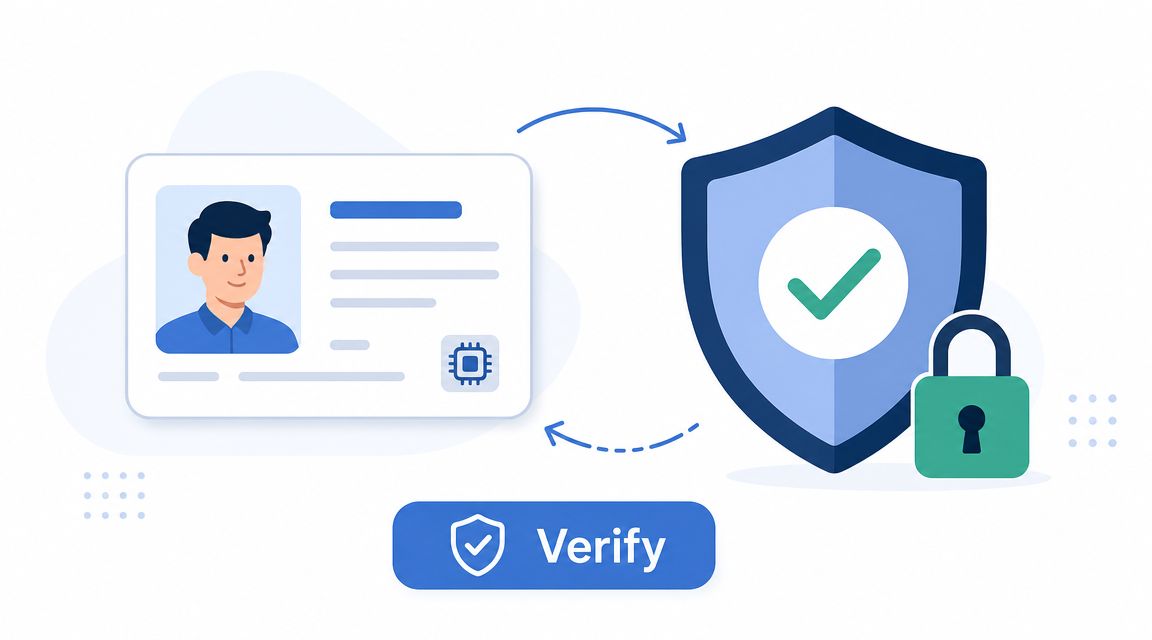 A digital illustration showing identity document verification for secure ai agents represented by a shield and lock.