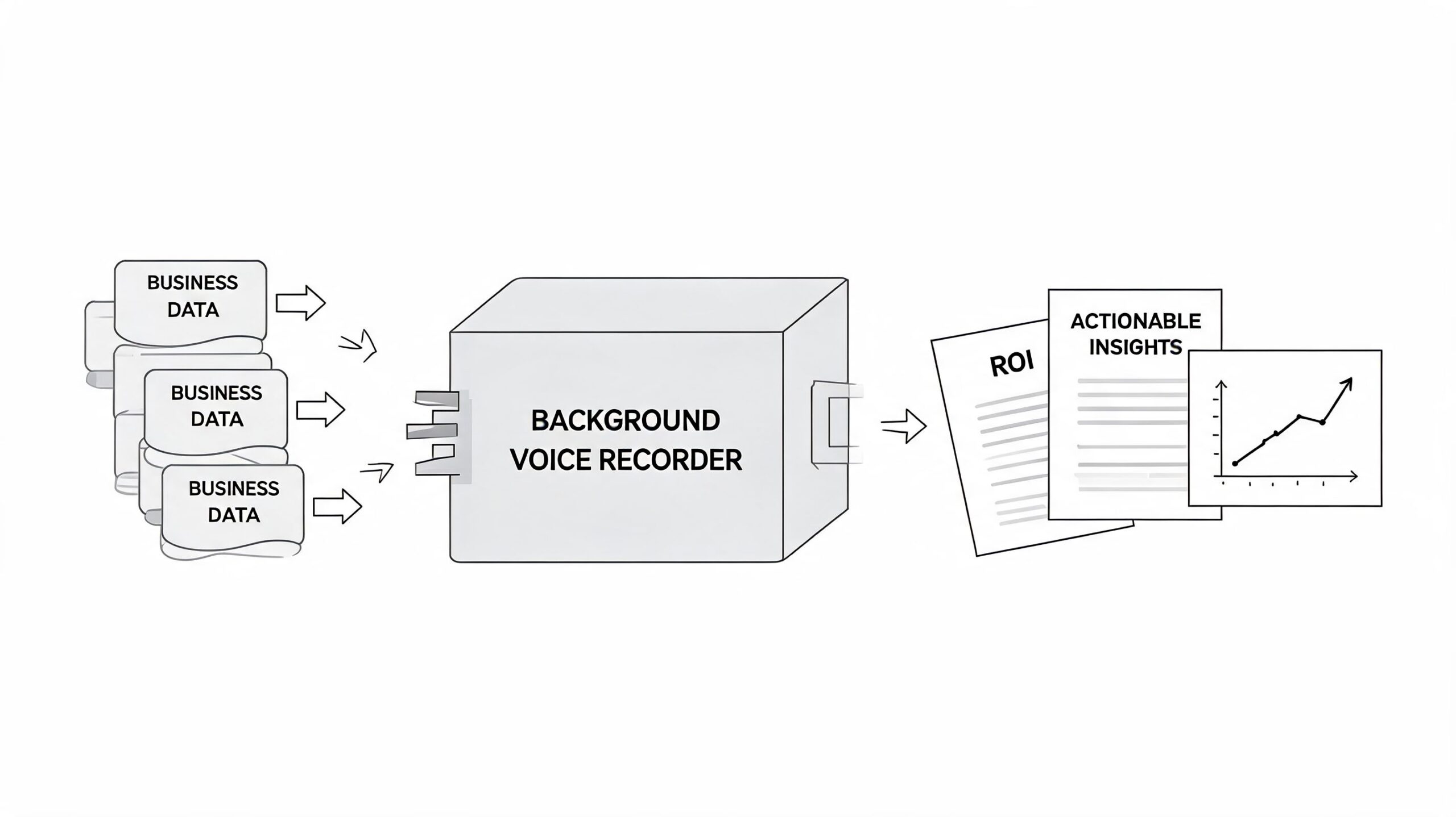 A diagram illustrating how business data is processed by a background voice recorder into actionable insights.