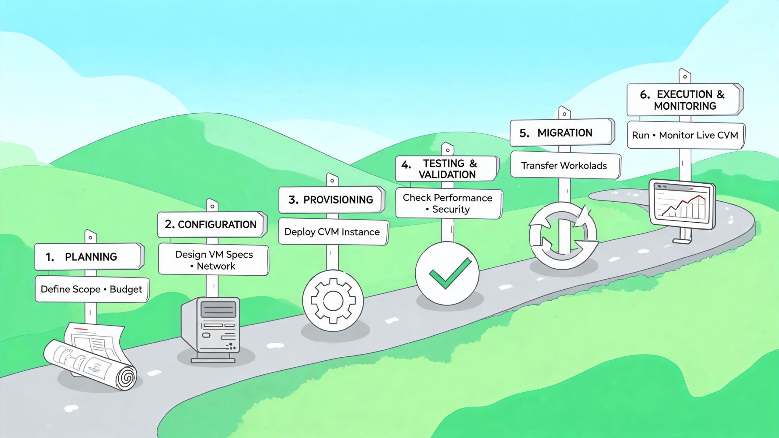 A roadmap illustration showing the six-step process for effective Client Value Management from planning to monitoring.
