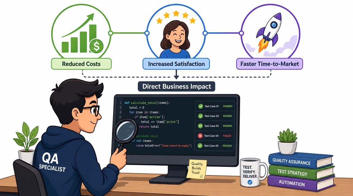 A QA specialist examines code on a computer screen, illustrating how quality assurance leads to business success.