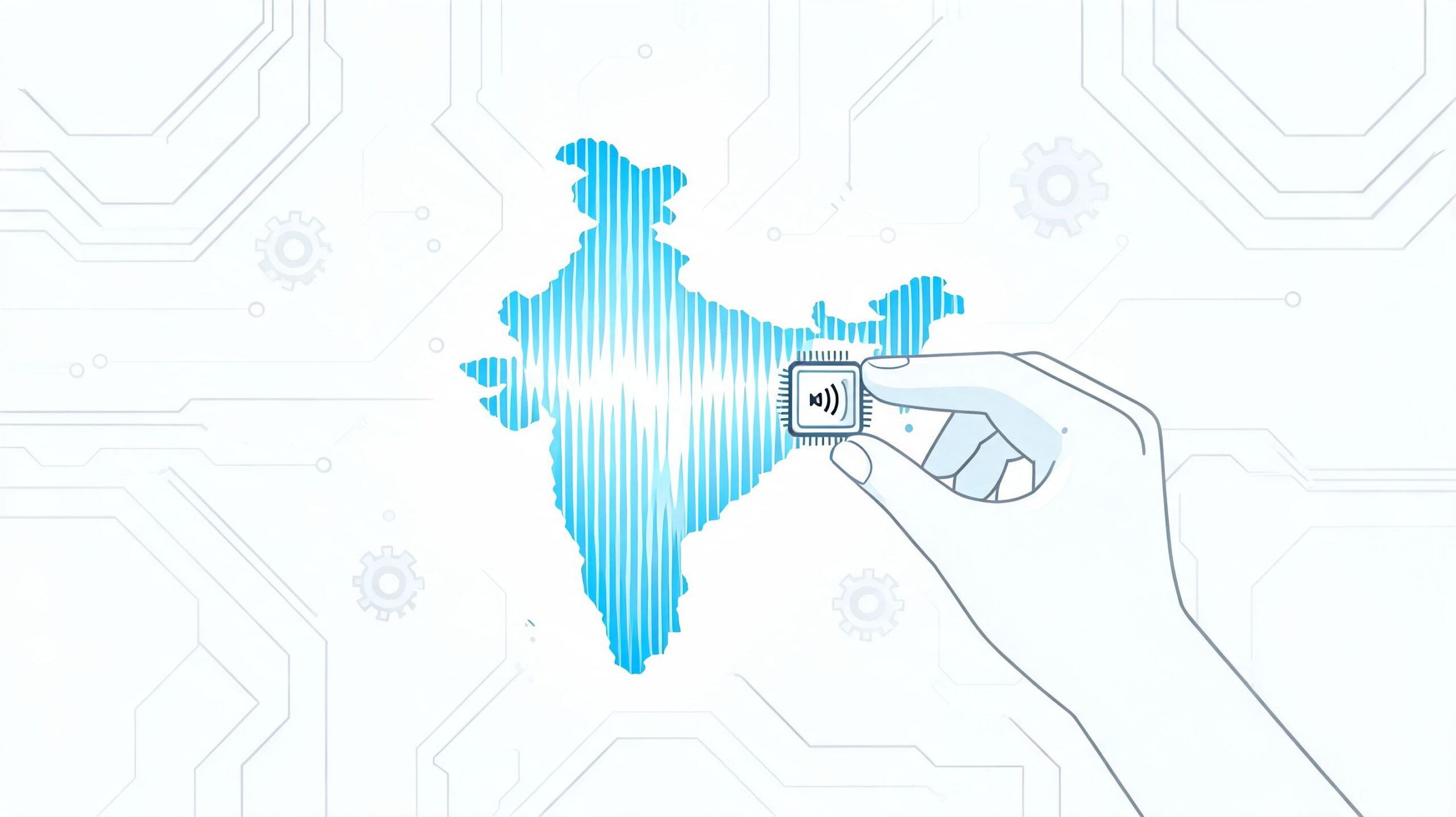 A conceptual illustration of a hand placing a digital processor onto a map of India.