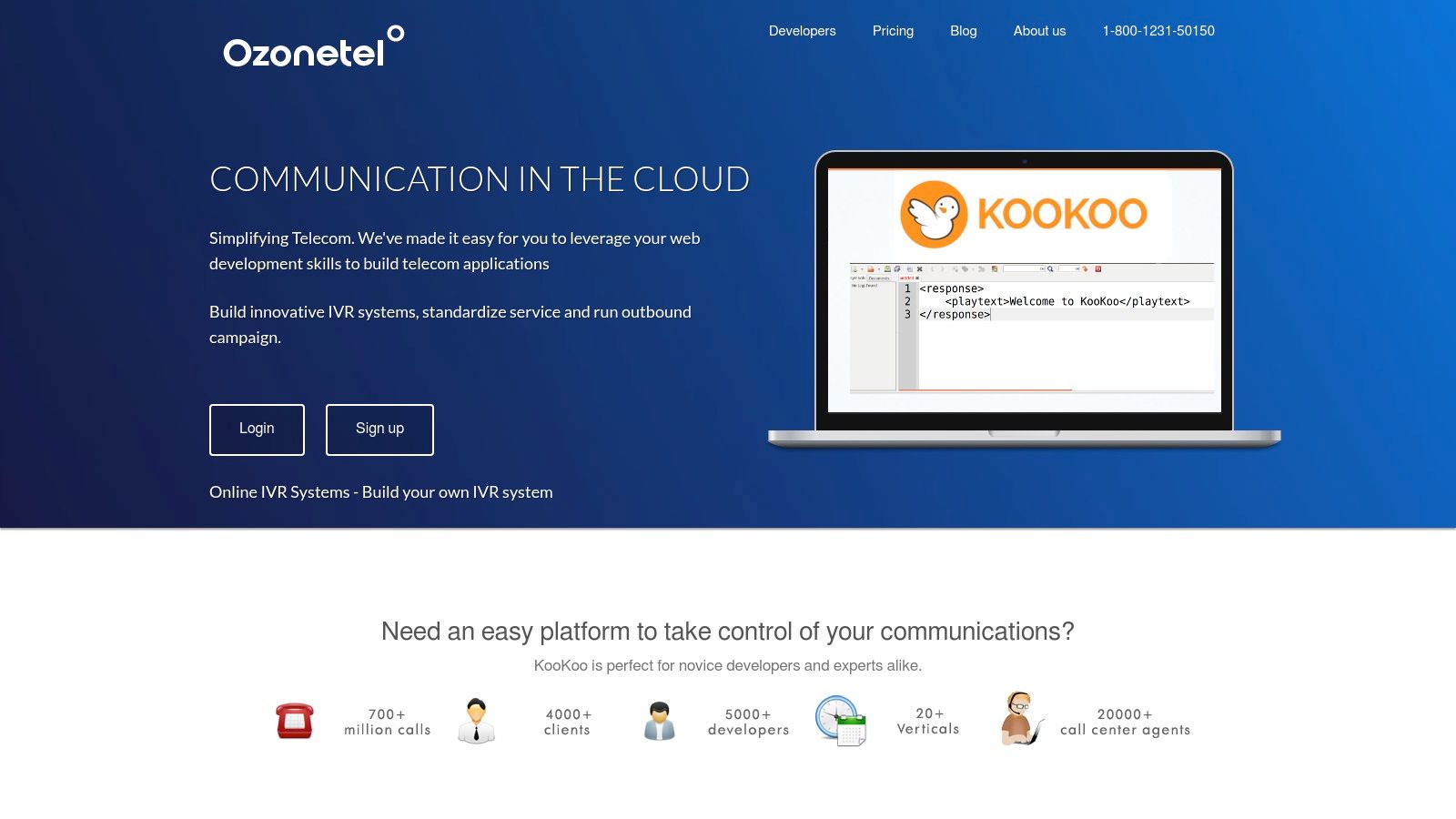 Ozonetel's CloudAgent platform showcasing its cloud communication features and interface for contact centres.