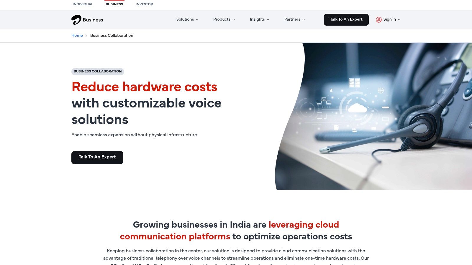 Airtel IQ's cloud telephony solutions, highlighting their integrated approach for business collaboration.
